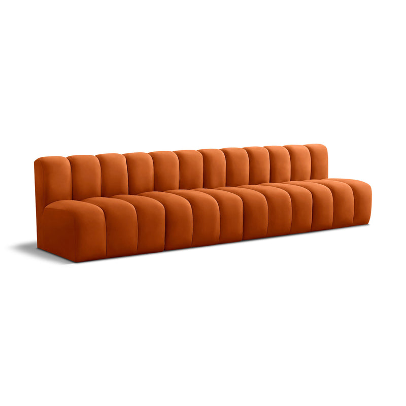 Meridian Arc Cognac Velvet 4 pc Modular Sectional IMAGE 1