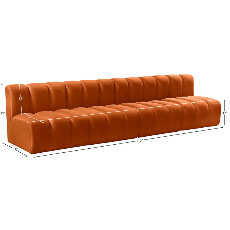 Meridian Arc Cognac Velvet 4 pc Modular Sectional IMAGE 9