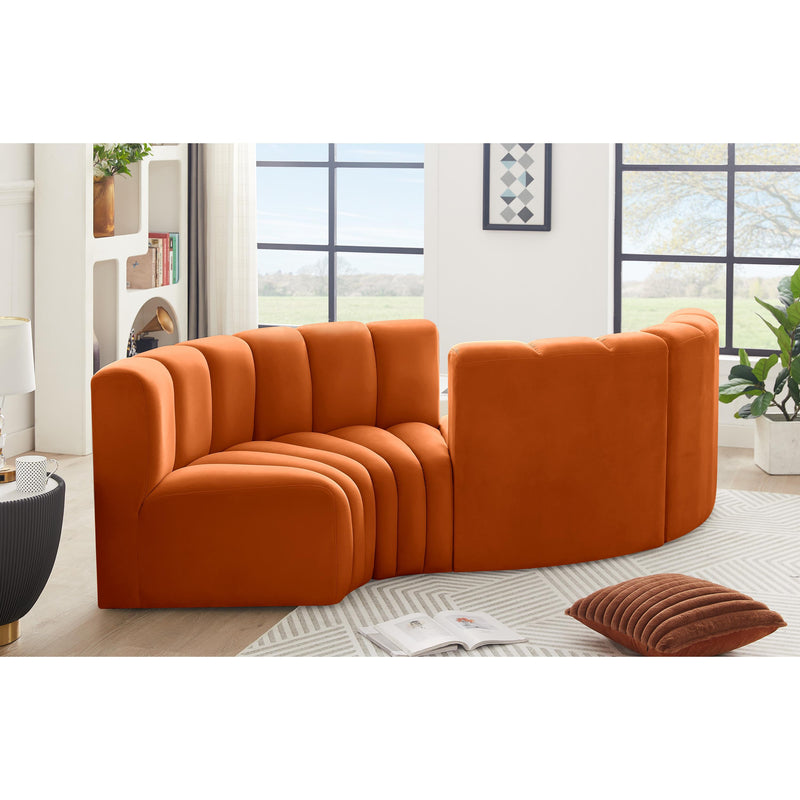Meridian Arc Cognac Velvet 4 pc Modular Sectional IMAGE 2