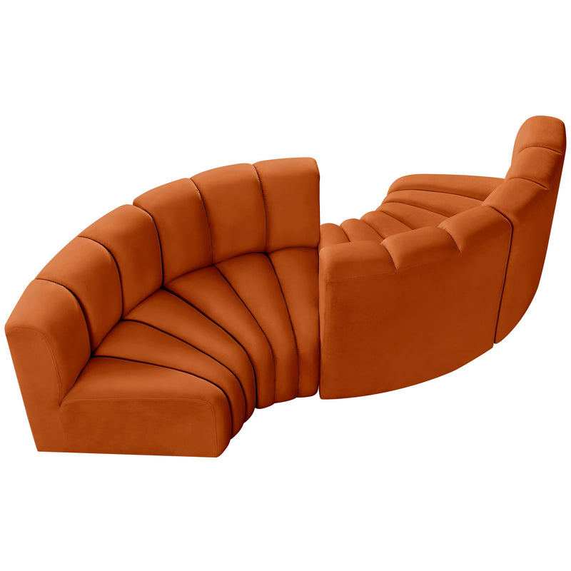 Meridian Arc Cognac Velvet 4 pc Modular Sectional IMAGE 4
