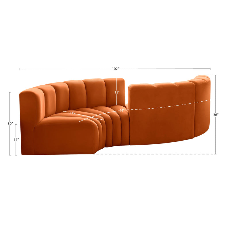 Meridian Arc Cognac Velvet 4 pc Modular Sectional IMAGE 7