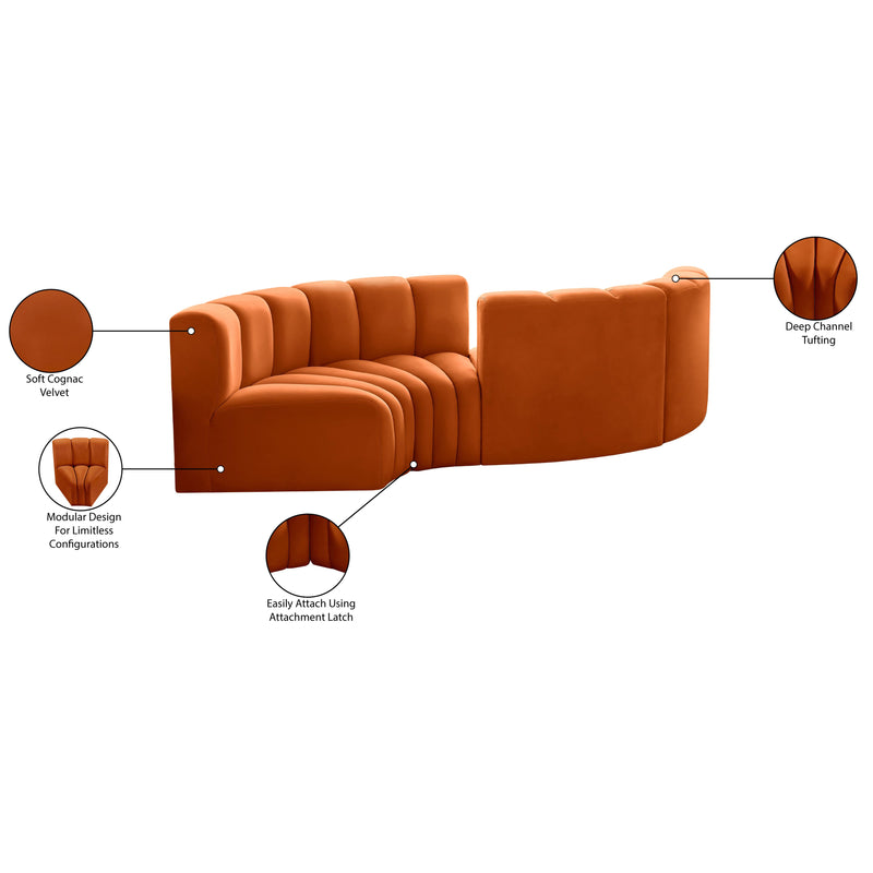 Meridian Arc Cognac Velvet 4 pc Modular Sectional IMAGE 8