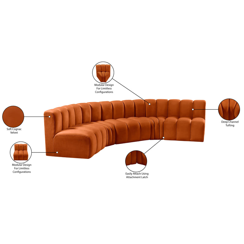 Meridian Arc Cognac Velvet 5 pc Modular Sectional IMAGE 15