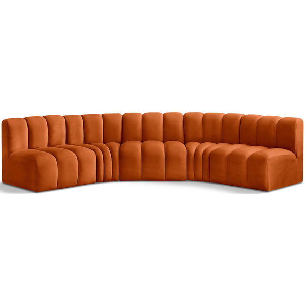 Meridian Arc Cognac Velvet 5 pc Modular Sectional IMAGE 1