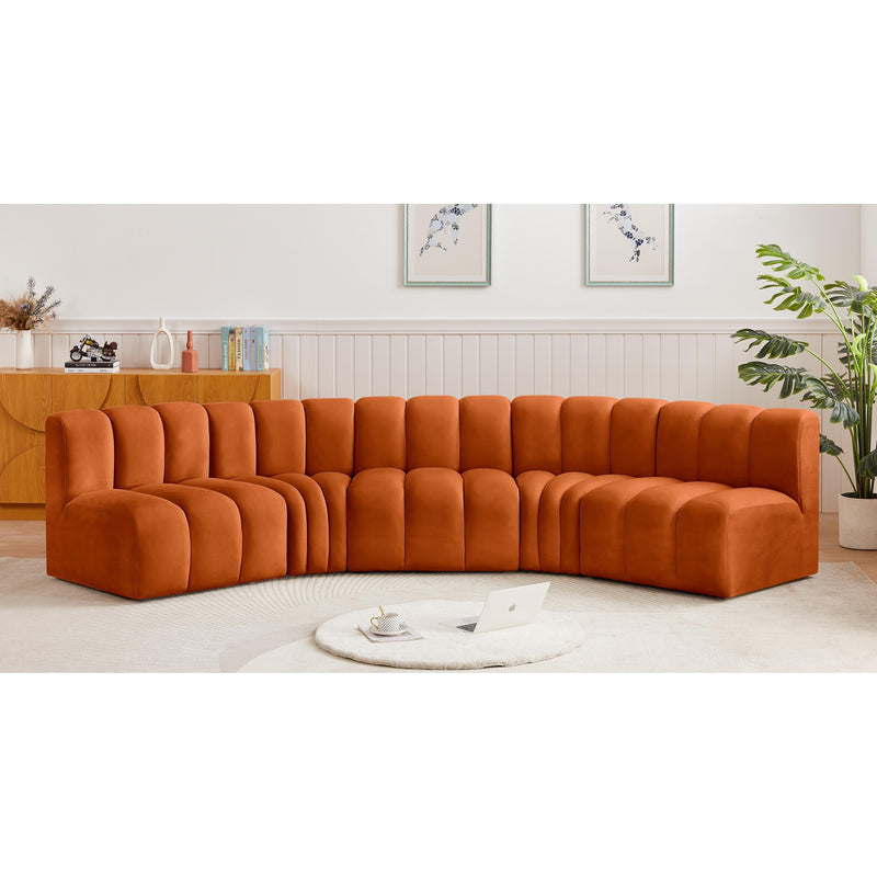 Meridian Arc Cognac Velvet 5 pc Modular Sectional IMAGE 2