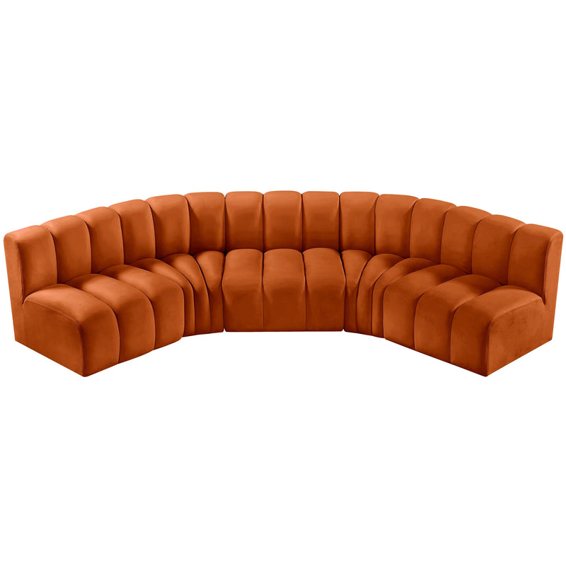 Meridian Arc Cognac Velvet 5 pc Modular Sectional IMAGE 4