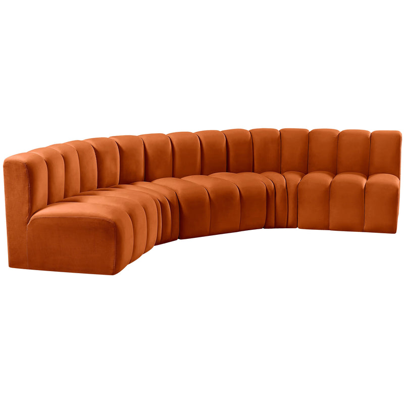 Meridian Arc Cognac Velvet 5 pc Modular Sectional IMAGE 5