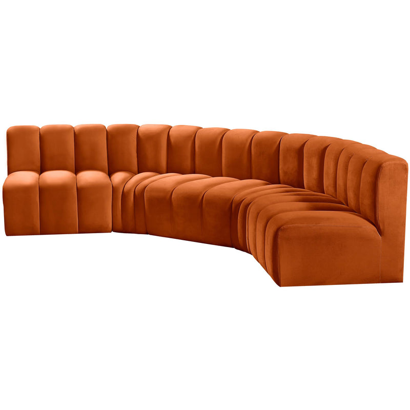 Meridian Arc Cognac Velvet 5 pc Modular Sectional IMAGE 6