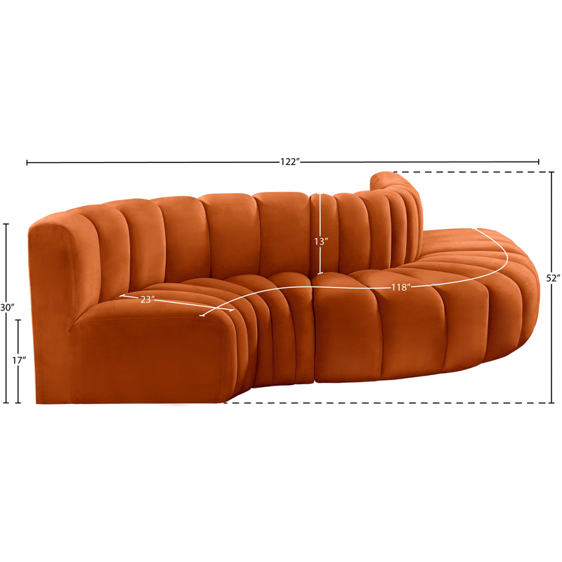 Meridian Arc Cognac Velvet 5 pc Modular Sectional IMAGE 10