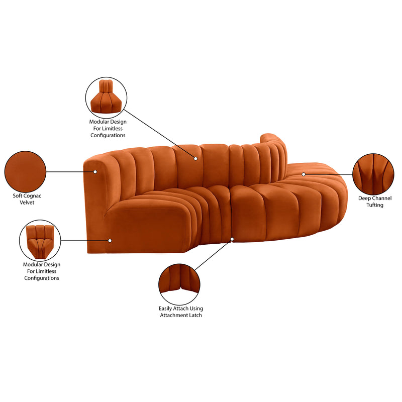 Meridian Arc Cognac Velvet 5 pc Modular Sectional IMAGE 11
