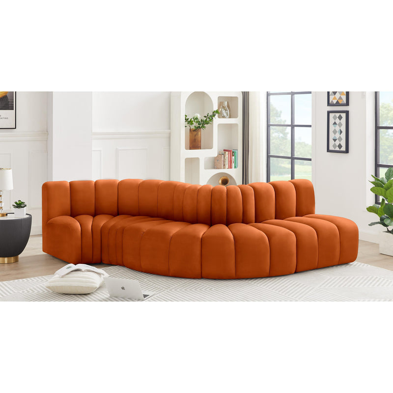 Meridian Arc Cognac Velvet 5 pc Modular Sectional IMAGE 2