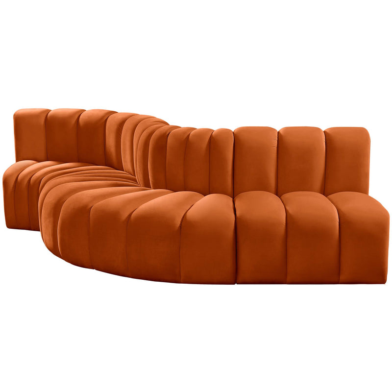 Meridian Arc Cognac Velvet 5 pc Modular Sectional IMAGE 6