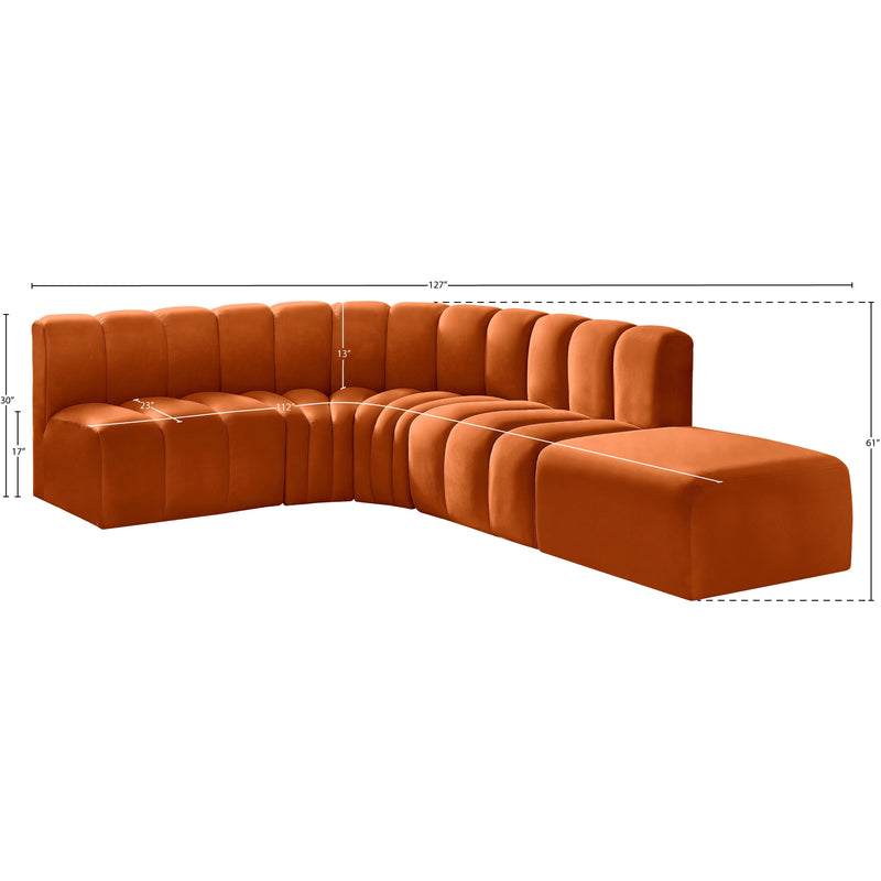 Meridian Arc Cognac Velvet 5 pc Modular Sectional IMAGE 16