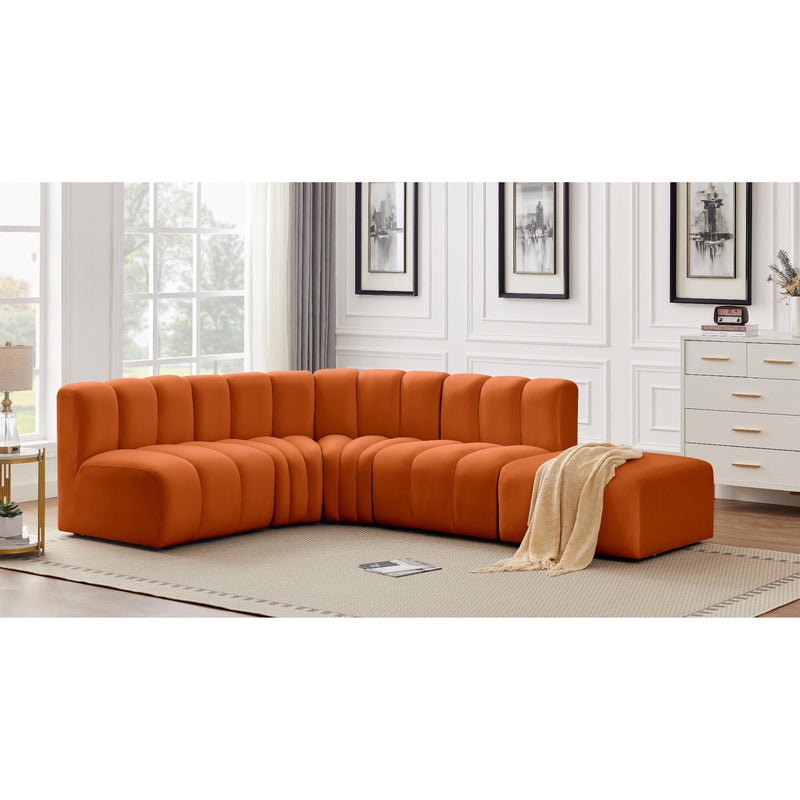 Meridian Arc Cognac Velvet 5 pc Modular Sectional IMAGE 2