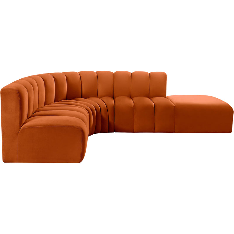 Meridian Arc Cognac Velvet 5 pc Modular Sectional IMAGE 9