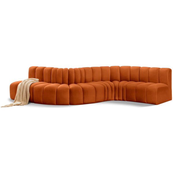 Meridian Arc Cognac Velvet 6 pc Modular Sectional IMAGE 1