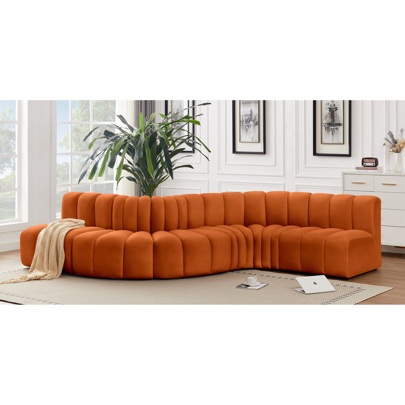 Meridian Arc Cognac Velvet 6 pc Modular Sectional IMAGE 2