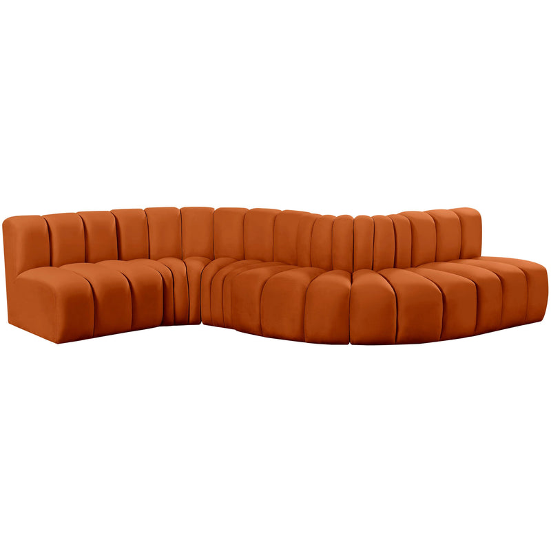 Meridian Arc Cognac Velvet 6 pc Modular Sectional IMAGE 5