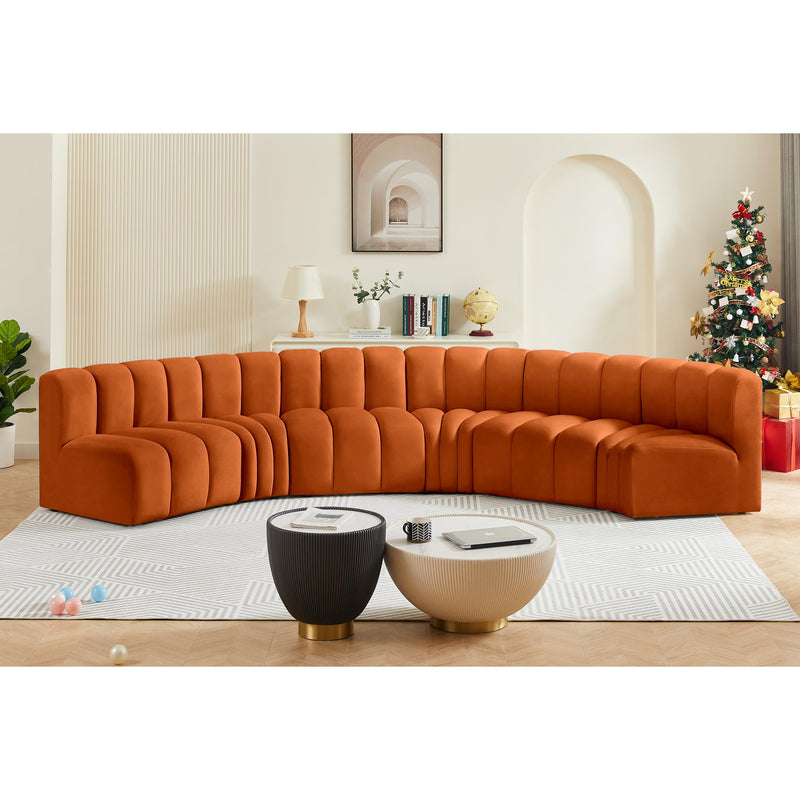 Meridian Arc Cognac Velvet 6 pc Modular Sectional IMAGE 2