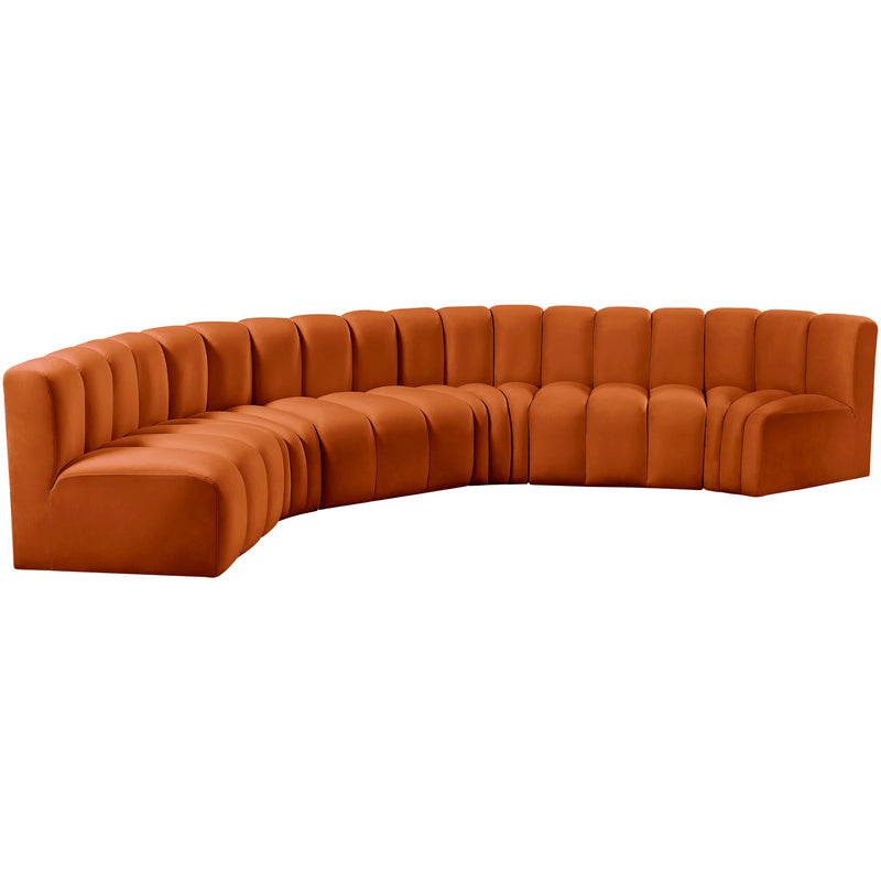Meridian Arc Cognac Velvet 6 pc Modular Sectional IMAGE 5