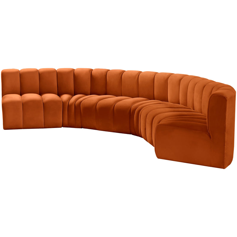 Meridian Arc Cognac Velvet 6 pc Modular Sectional IMAGE 6