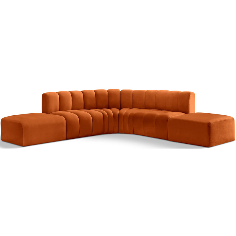 Meridian Arc Cognac Velvet 6 pc Modular Sectional IMAGE 1