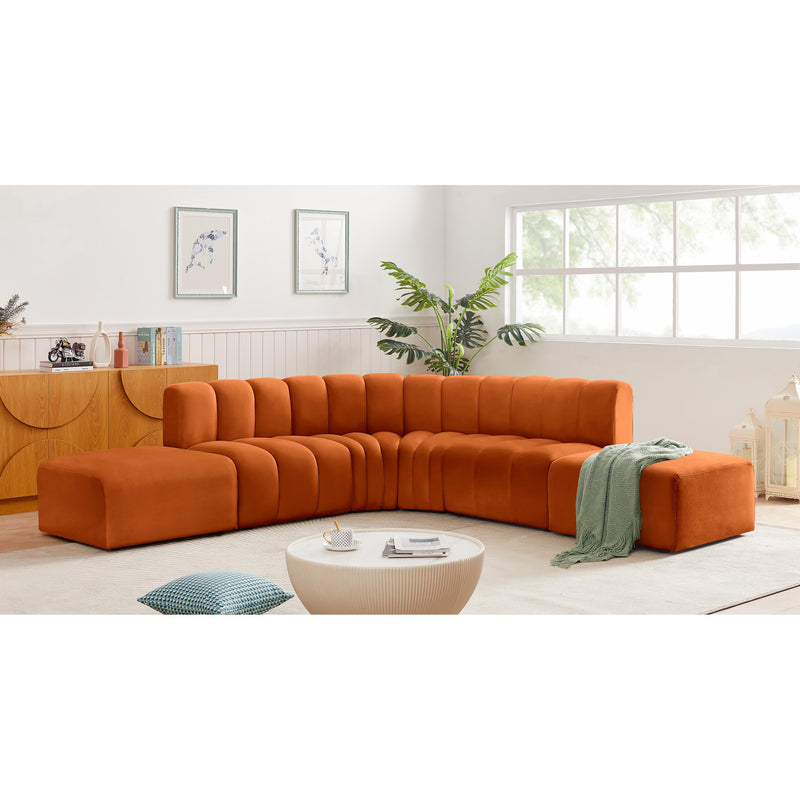 Meridian Arc Cognac Velvet 6 pc Modular Sectional IMAGE 2