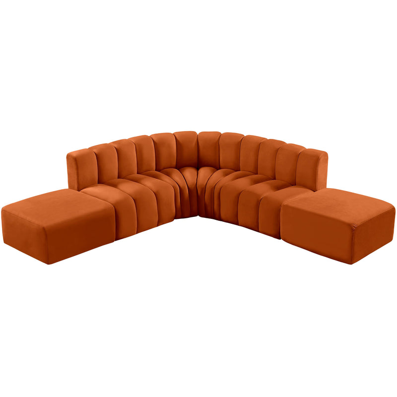 Meridian Arc Cognac Velvet 6 pc Modular Sectional IMAGE 4
