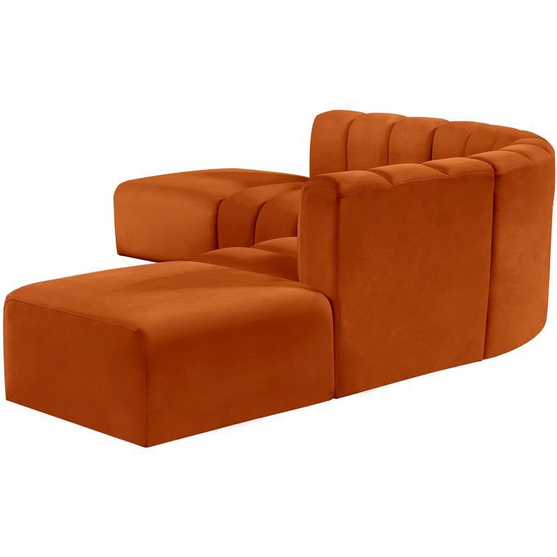 Meridian Arc Cognac Velvet 6 pc Modular Sectional IMAGE 6