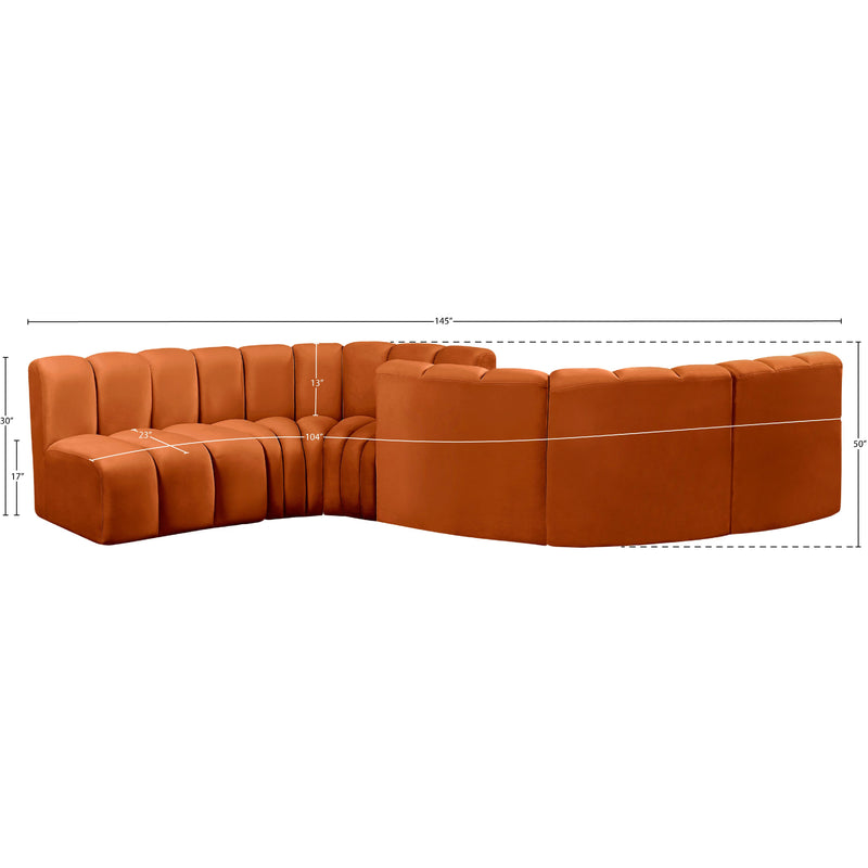 Meridian Arc Cognac Velvet 6 pc Modular Sectional IMAGE 10