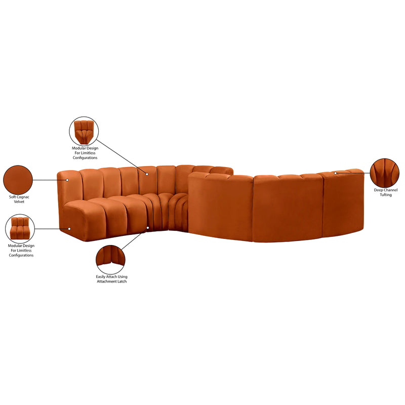 Meridian Arc Cognac Velvet 6 pc Modular Sectional IMAGE 11