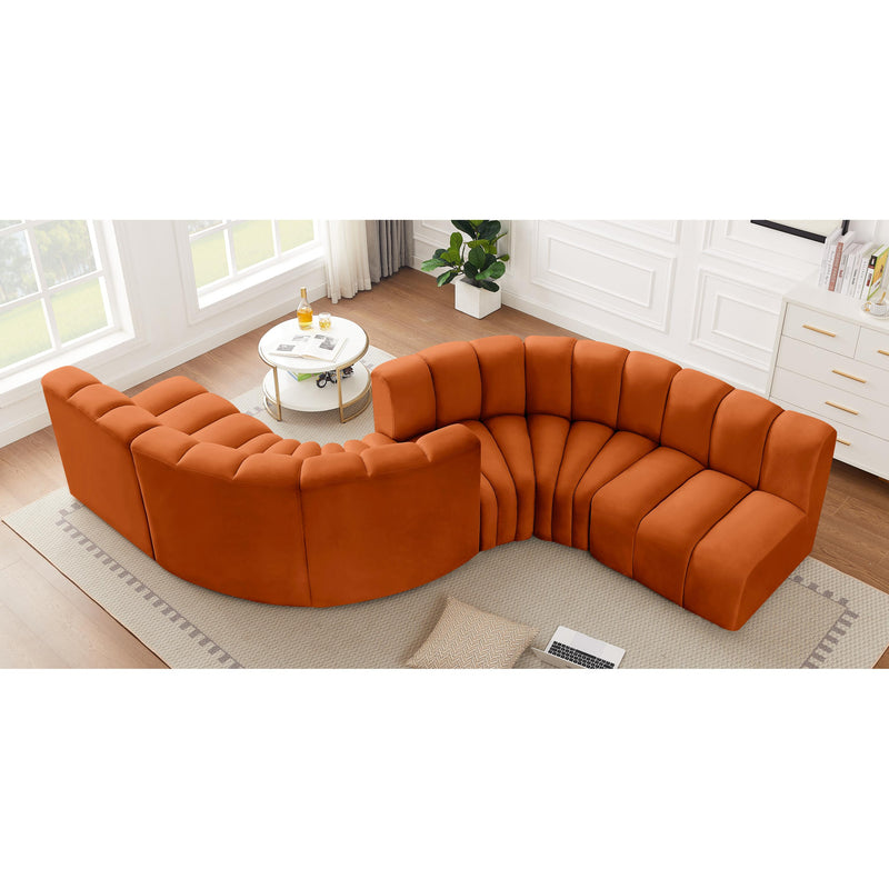 Meridian Arc Cognac Velvet 6 pc Modular Sectional IMAGE 2