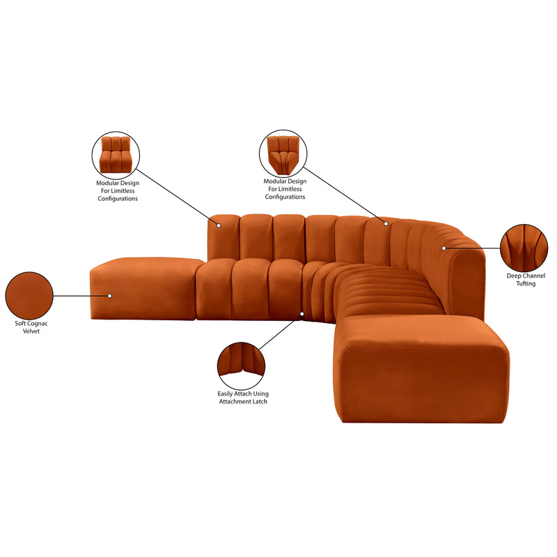 Meridian Arc Cognac Velvet 7 pc Modular Sectional IMAGE 14