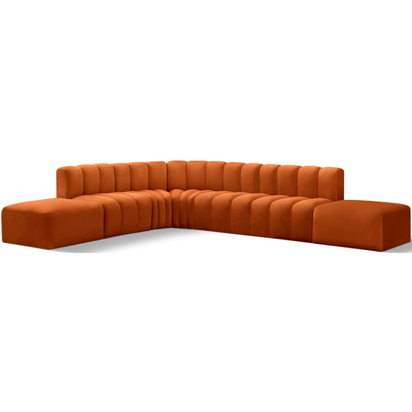 Meridian Arc Cognac Velvet 7 pc Modular Sectional IMAGE 1