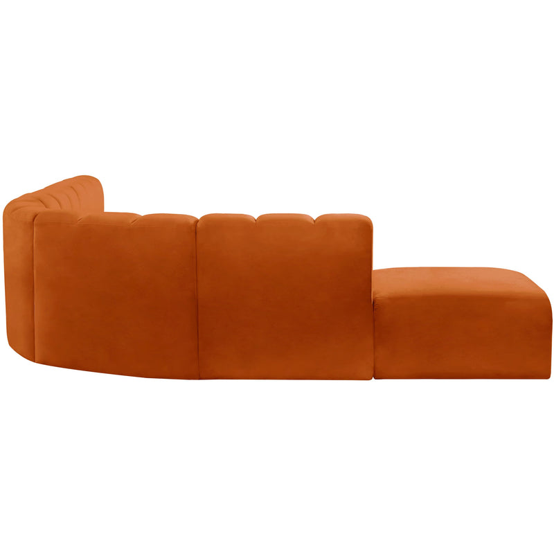 Meridian Arc Cognac Velvet 7 pc Modular Sectional IMAGE 5
