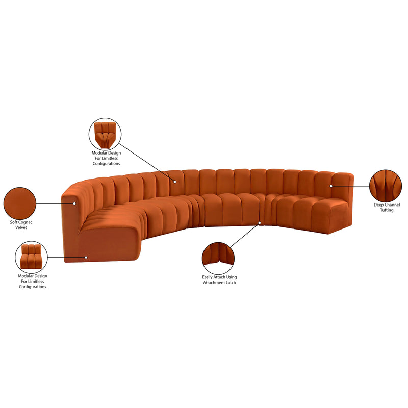 Meridian Arc Cognac Velvet 7 pc Modular Sectional IMAGE 15