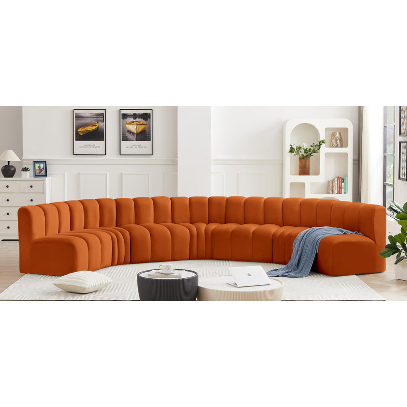 Meridian Arc Cognac Velvet 7 pc Modular Sectional IMAGE 2
