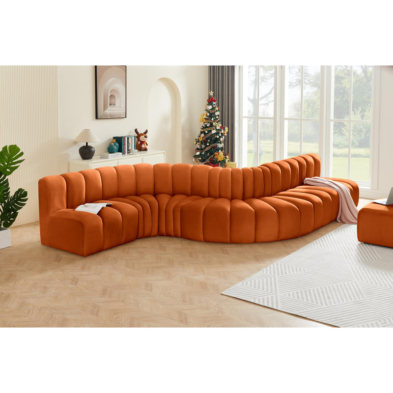 Meridian Arc Cognac Velvet 7 pc Modular Sectional IMAGE 2