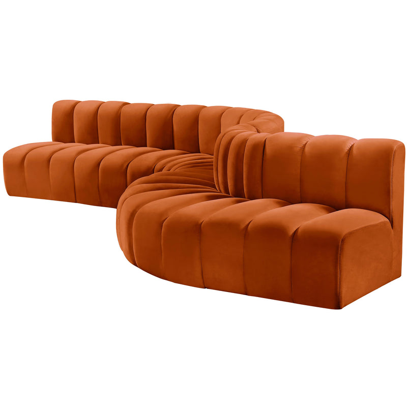 Meridian Arc Cognac Velvet 7 pc Modular Sectional IMAGE 6