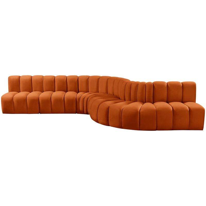 Meridian Arc Cognac Velvet 7 pc Modular Sectional IMAGE 7