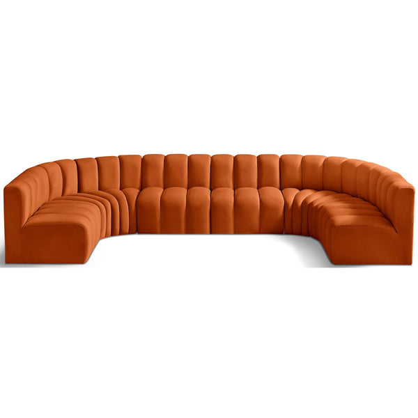 Meridian Arc Cognac Velvet 8 pc Modular Sectional IMAGE 1