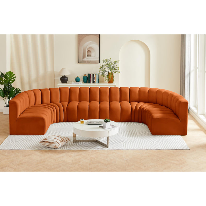 Meridian Arc Cognac Velvet 8 pc Modular Sectional IMAGE 2