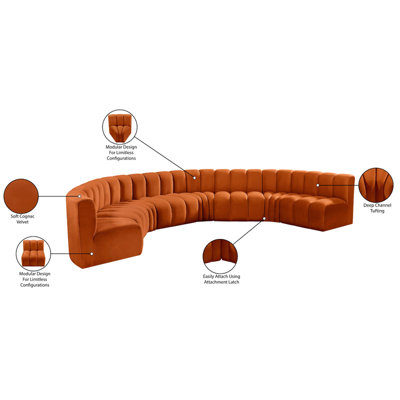 Meridian Arc Cognac Velvet 8 pc Modular Sectional IMAGE 15