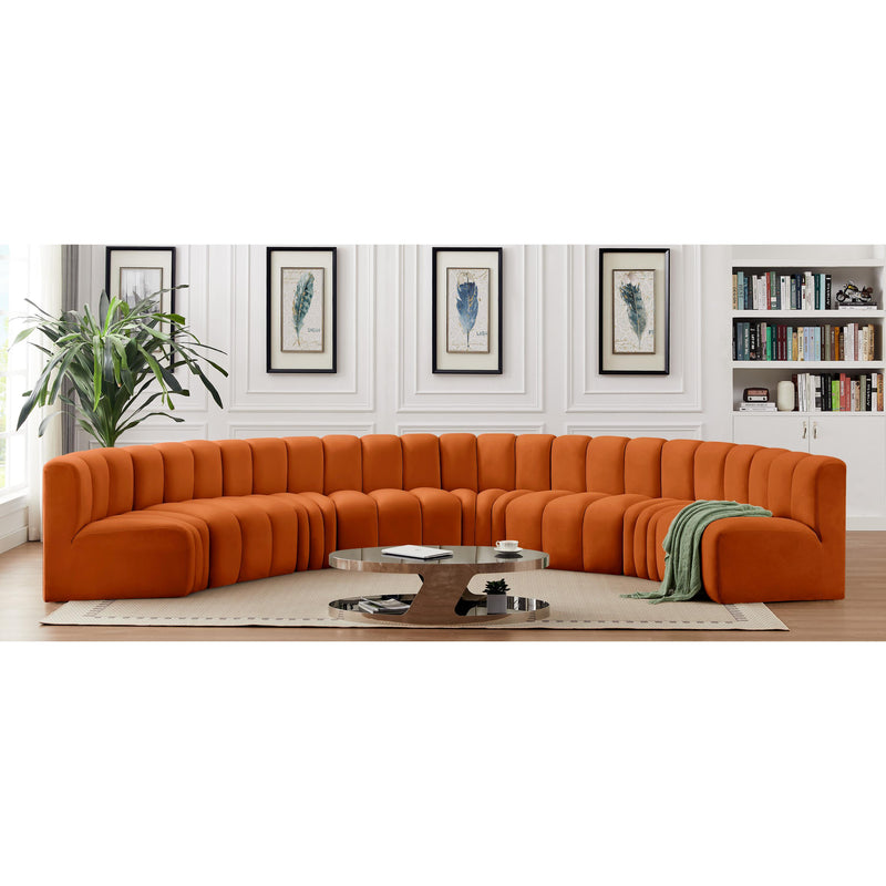 Meridian Arc Cognac Velvet 8 pc Modular Sectional IMAGE 2