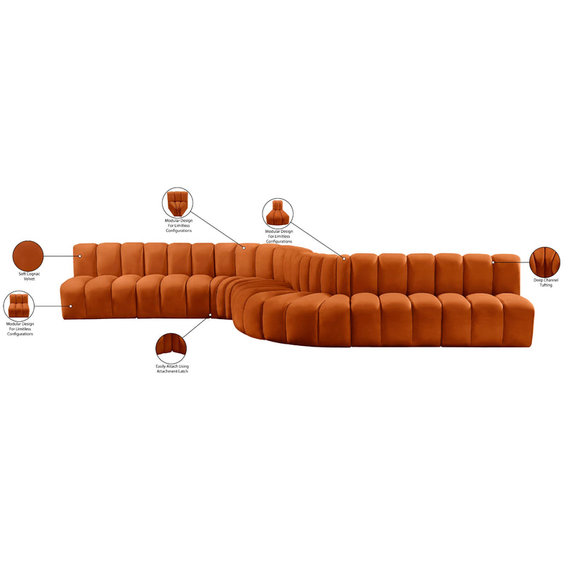 Meridian Arc Cognac Velvet 8 pc Modular Sectional IMAGE 17