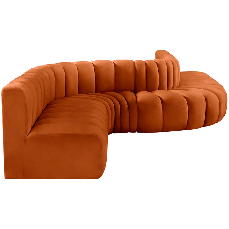 Meridian Arc Cognac Velvet 8 pc Modular Sectional IMAGE 5
