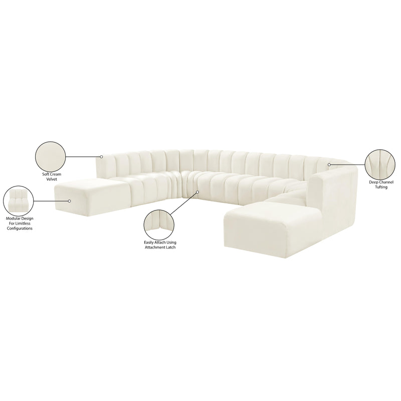 Meridian Arc Cream Velvet 10 pc Modular Sectional IMAGE 17