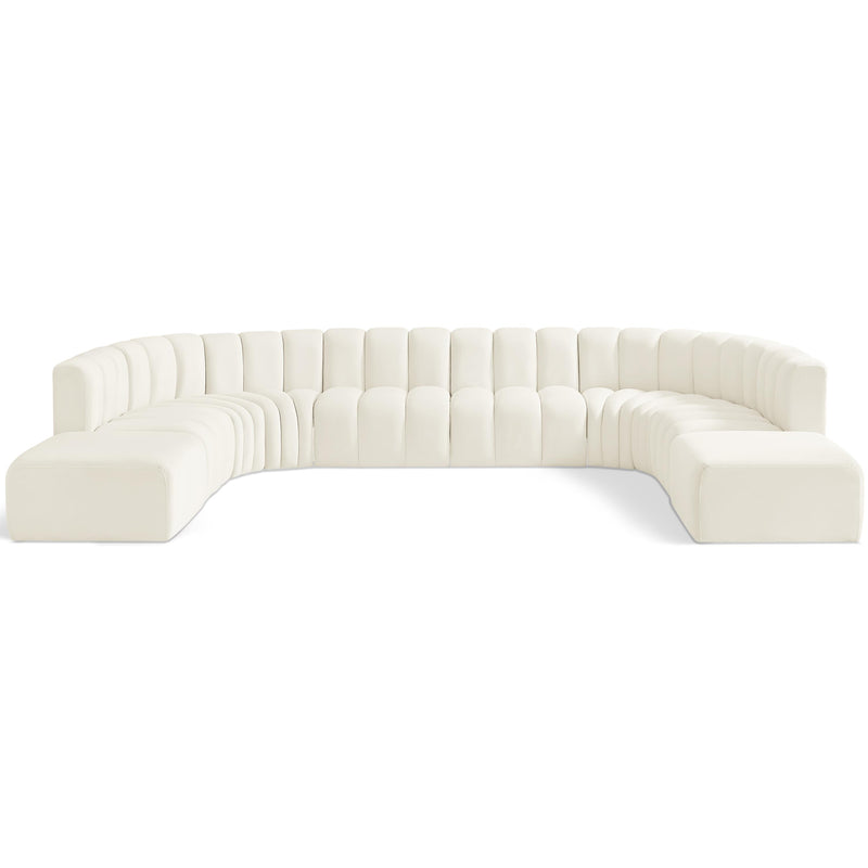Meridian Arc Cream Velvet 10 pc Modular Sectional IMAGE 1