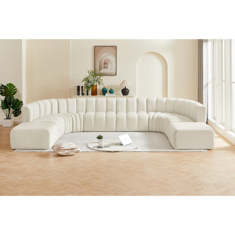 Meridian Arc Cream Velvet 10 pc Modular Sectional IMAGE 2