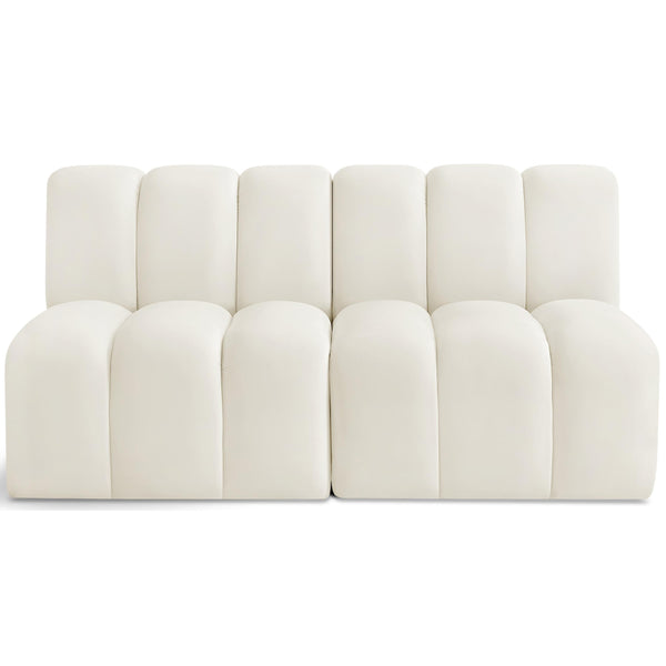 Meridian Arc Cream Velvet 2 pc Modular Sectional IMAGE 1